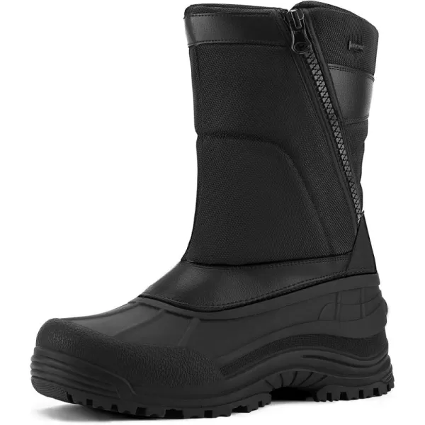 mysoft Mens Winter Snow Boots Mid Calf Waterproof Insulated Fur Lined Warm AntiSlip Zip BootBlack Nylon