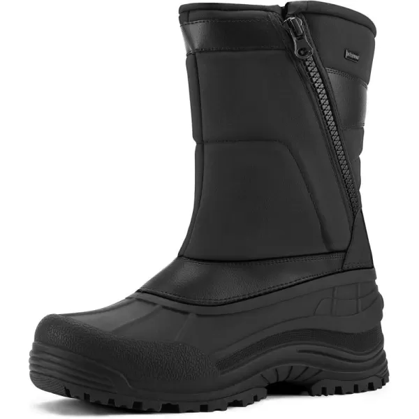 mysoft Mens Winter Snow Boots Mid Calf Waterproof Insulated Fur Lined Warm AntiSlip Zip BootBlack Pu