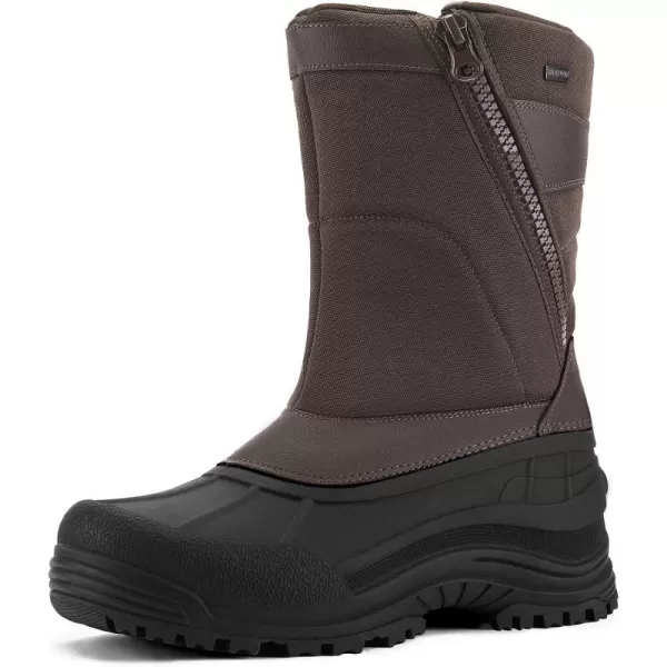 mysoft Mens Winter Snow Boots Mid Calf Waterproof Insulated Fur Lined Warm AntiSlip Zip BootBrown Nylon