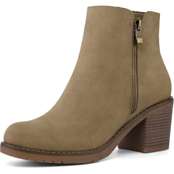 mysoft Womens Ankle Boots Low Chunky Stacked Heel Booties With Side ZipperWheat Nubuck