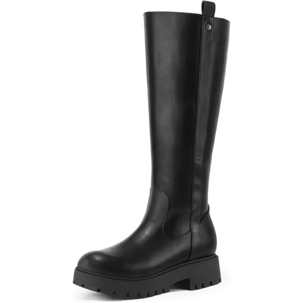 mysoft Womens Knee High Boots Comfortable WideCalf Lug Sole Side Zipper Platform Chunky Heel Tall Boots Fall and Winter