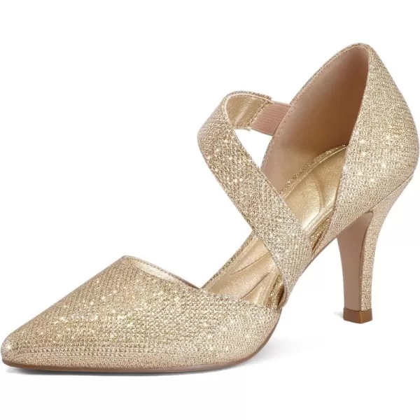 mysoft Womens Pointed Toe Low Stiletto Heel Dress Pumps Shoes  Available in Wide SizesGoldglitter