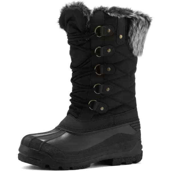 mysoft Womens Snow Boots Warm Insulated Faux Fur Lined Waterproof MidCalf Winter BootsBlack Grid