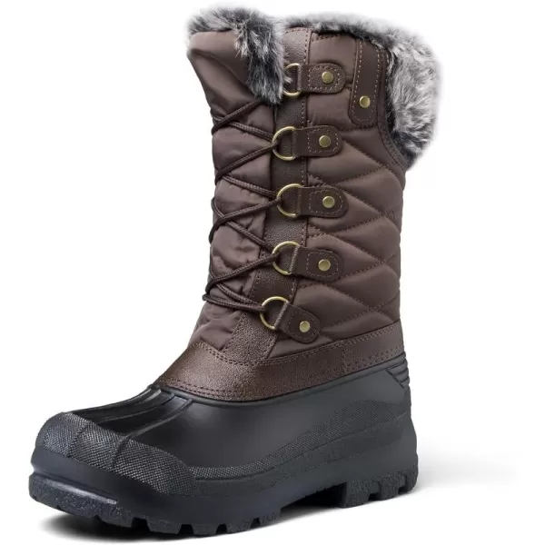 mysoft Womens Snow Boots Warm Insulated Faux Fur Lined Waterproof MidCalf Winter BootsBrown Grid