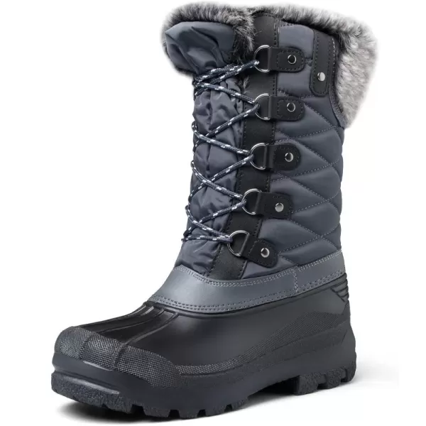 mysoft Womens Snow Boots Warm Insulated Faux Fur Lined Waterproof MidCalf Winter BootsGrey Grid