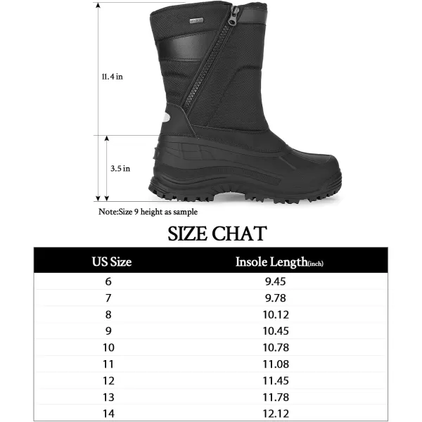 mysoft Mens Winter Snow Boots Mid Calf Waterproof Insulated Fur Lined Warm AntiSlip Zip BootBlack Nylon