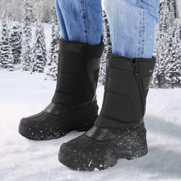 mysoft Mens Winter Snow Boots Mid Calf Waterproof Insulated Fur Lined Warm AntiSlip Zip BootBlack Pu