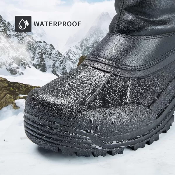 mysoft Mens Winter Snow Boots Mid Calf Waterproof Insulated Fur Lined Warm AntiSlip Zip BootBlack Pu