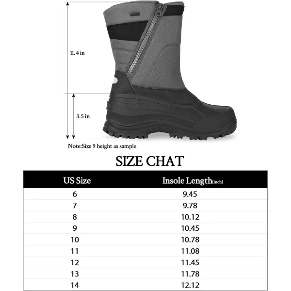 mysoft Mens Winter Snow Boots Mid Calf Waterproof Insulated Fur Lined Warm AntiSlip Zip BootGray Nylon