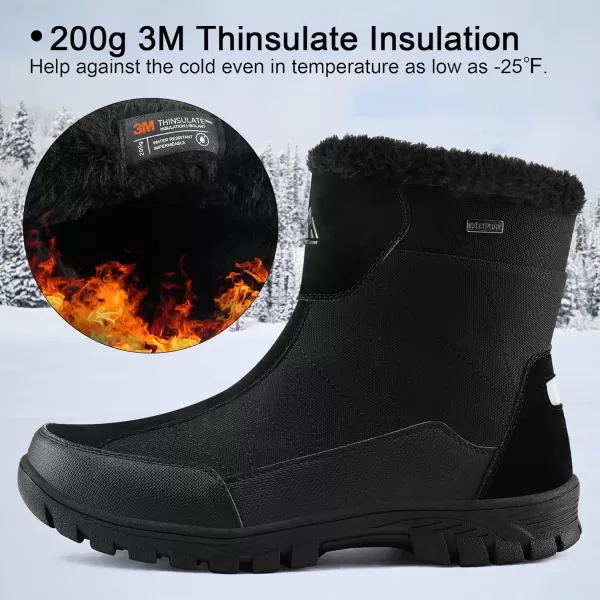 mysoft Mens Winter Snow Boots Waterproof Insulated Hiking Short Boot Fur Lined Warm Outdoor Ankle Shoes with Side ZipperBlackshort