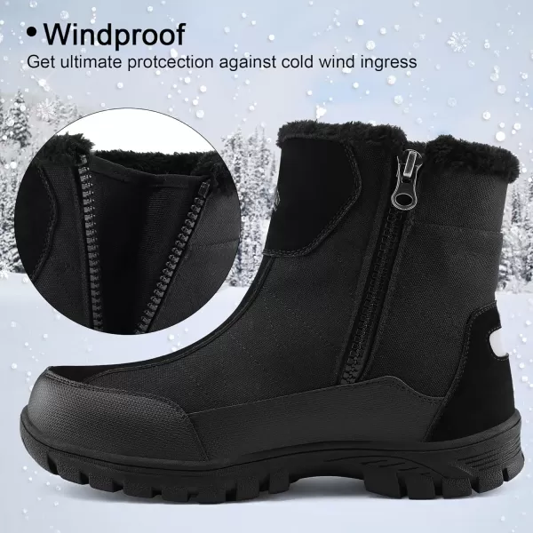 mysoft Mens Winter Snow Boots Waterproof Insulated Hiking Short Boot Fur Lined Warm Outdoor Ankle Shoes with Side ZipperBlackshort