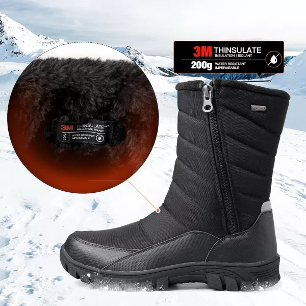 mysoft Mens Winter Snow Boots Waterproof Insulated MidCalf Hiking Boot Fur Lined Warm Outdoor Tall Shoes LightweightBlacktall