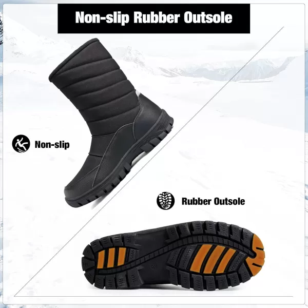 mysoft Mens Winter Snow Boots Waterproof Insulated MidCalf Hiking Boot Fur Lined Warm Outdoor Tall Shoes LightweightBlacktall