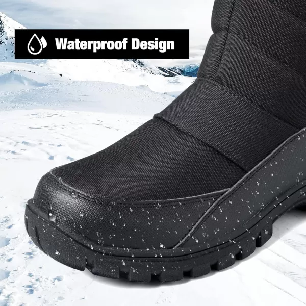 mysoft Mens Winter Snow Boots Waterproof Insulated MidCalf Hiking Boot Fur Lined Warm Outdoor Tall Shoes LightweightBlacktall