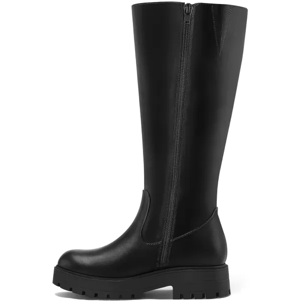 mysoft Womens Knee High Boots Comfortable WideCalf Lug Sole Side Zipper Platform Chunky Heel Tall Boots Fall and Winter