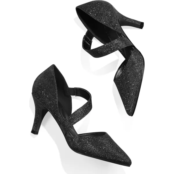 mysoft Womens Pointed Toe Low Stiletto Heel Dress Pumps Shoes  Available in Wide SizesBlackglitter