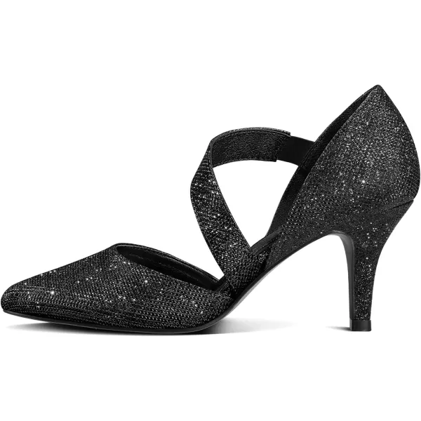 mysoft Womens Pointed Toe Low Stiletto Heel Dress Pumps Shoes  Available in Wide SizesBlackglitter