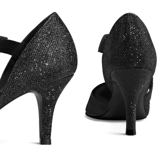 mysoft Womens Pointed Toe Low Stiletto Heel Dress Pumps Shoes  Available in Wide SizesBlackglitter