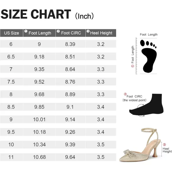 mysoft Womens Rhinestone Bow Pumps Wedding Dress Shoes Pointed Toe Ankle Strap Kitten HeelsGold