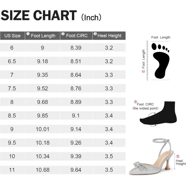 mysoft Womens Rhinestone Bow Pumps Wedding Dress Shoes Pointed Toe Ankle Strap Kitten HeelsSilver