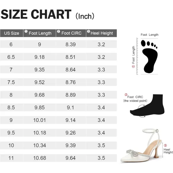 mysoft Womens Rhinestone Bow Pumps Wedding Dress Shoes Pointed Toe Ankle Strap Kitten HeelsWhite Satin