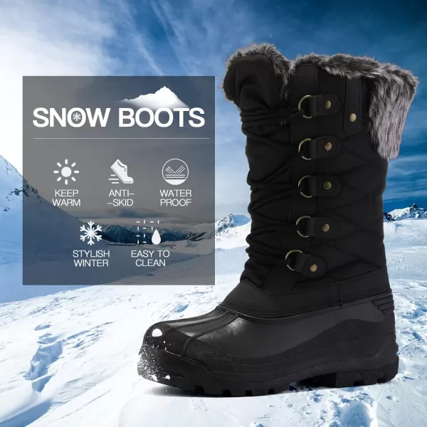 mysoft Womens Snow Boots Warm Insulated Faux Fur Lined Waterproof MidCalf Winter BootsBlack Grid