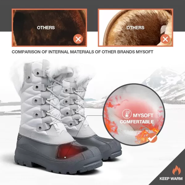 mysoft Womens Snow Boots Warm Insulated Faux Fur Lined Waterproof MidCalf Winter BootsOffwhite