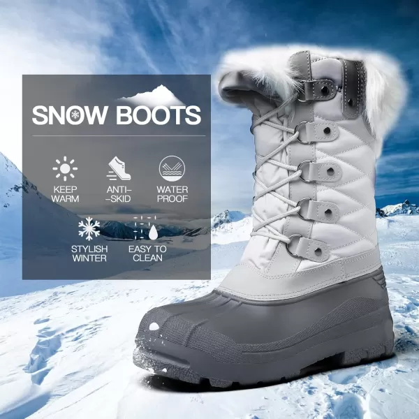 mysoft Womens Snow Boots Warm Insulated Faux Fur Lined Waterproof MidCalf Winter BootsOffwhite