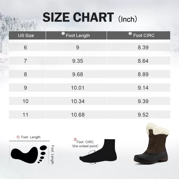 mysoft Womens Waterproof Snow Boots Insulated Warm LaceUp Winter Mid Calf Duck Boots for OutdoorBlackDark Brown