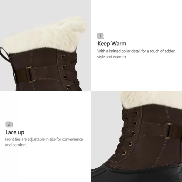 mysoft Womens Waterproof Snow Boots Insulated Warm LaceUp Winter Mid Calf Duck Boots for OutdoorBlackDark Brown