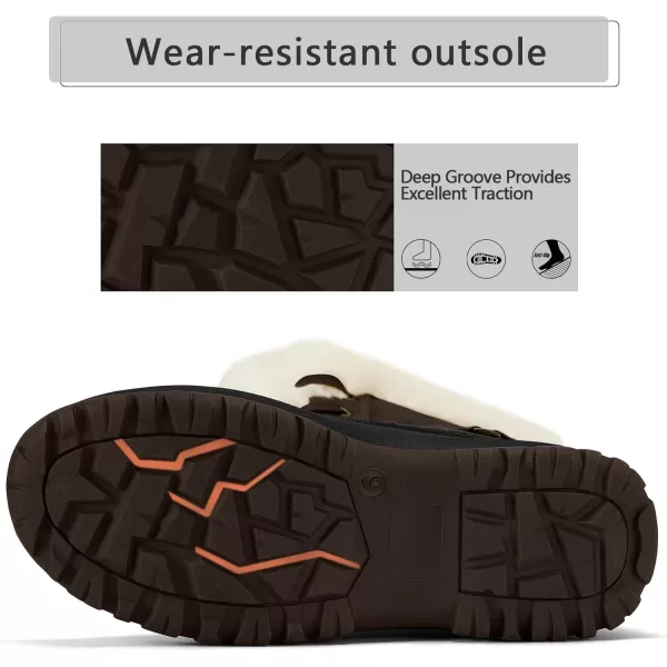 mysoft Womens Waterproof Snow Boots Insulated Warm LaceUp Winter Mid Calf Duck Boots for OutdoorBlackDark Brown
