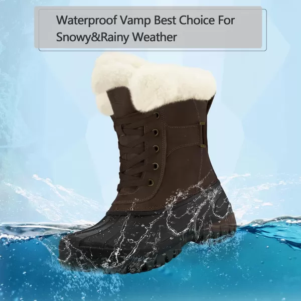 mysoft Womens Waterproof Snow Boots Insulated Warm LaceUp Winter Mid Calf Duck Boots for OutdoorBlackDark Brown