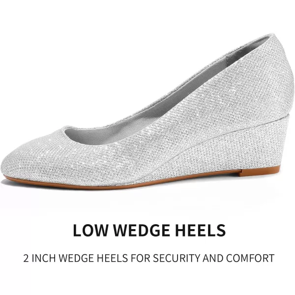 mysoft Womens Wedge Pumps Closed Toe Low Heel Dress Shoes Silver