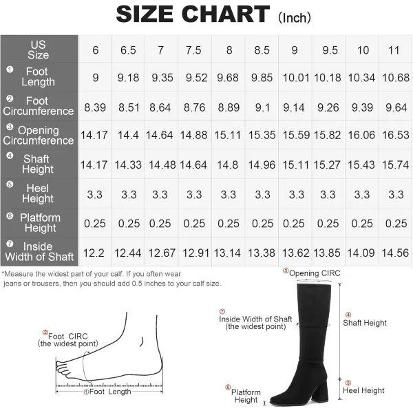 imagemysoft Womens Knee High Boots Block Chunky Heel Square Toe Tall Boots Side Zipper Long Dress BootsBlack Suede