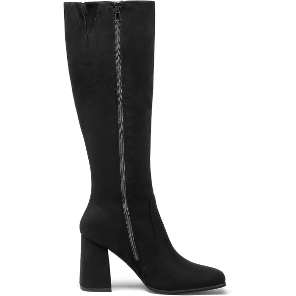 imagemysoft Womens Knee High Boots Block Chunky Heel Square Toe Tall Boots Side Zipper Long Dress BootsBlack Suede
