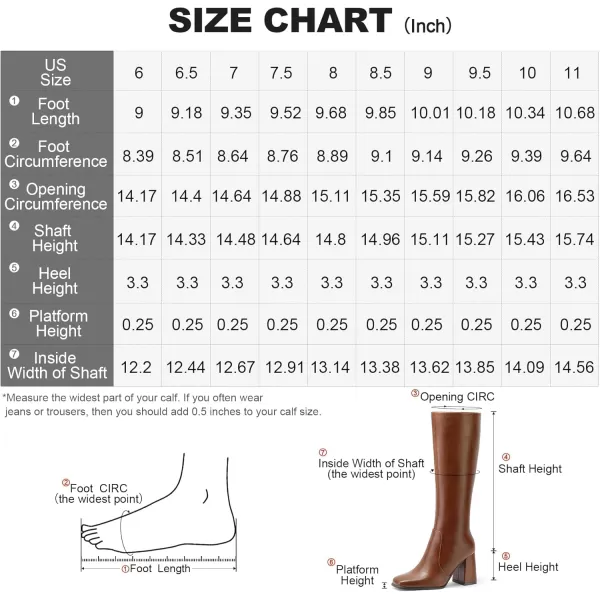 imagemysoft Womens Knee High Boots Block Chunky Heel Square Toe Tall Boots Side Zipper Long Dress BootsBrown