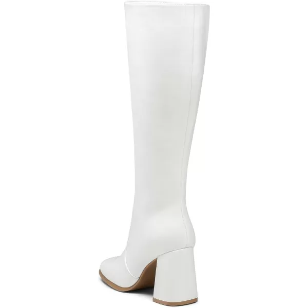 imagemysoft Womens Knee High Boots Block Chunky Heel Square Toe Tall Boots Side Zipper Long Dress BootsWhite