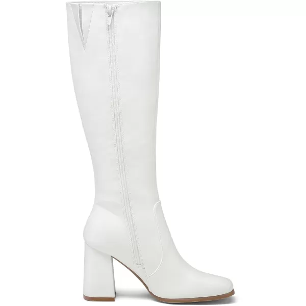imagemysoft Womens Knee High Boots Block Chunky Heel Square Toe Tall Boots Side Zipper Long Dress BootsWhite