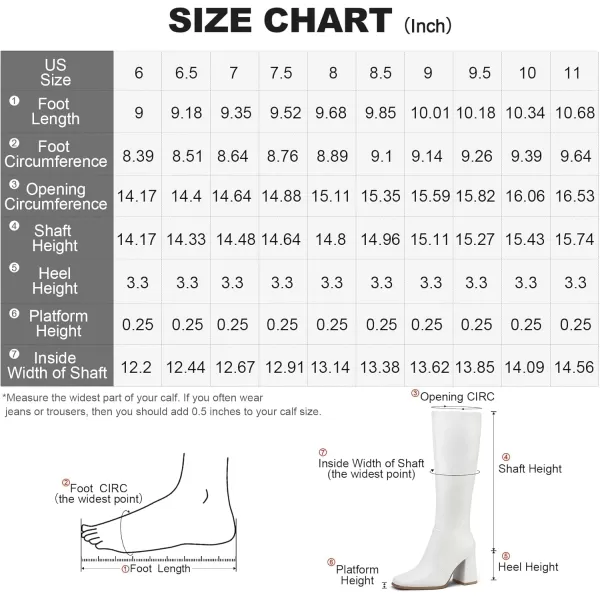 imagemysoft Womens Knee High Boots Block Chunky Heel Square Toe Tall Boots Side Zipper Long Dress BootsWhite