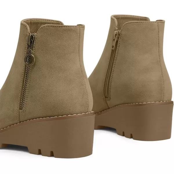 imagemysoft Womens Ankle Boots Zipper Wedge Booties Lug SoleBeige