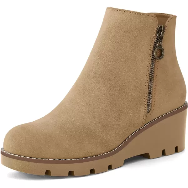 imagemysoft Womens Ankle Boots Zipper Wedge Booties Lug SoleSand