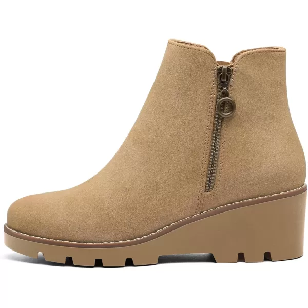 imagemysoft Womens Ankle Boots Zipper Wedge Booties Lug SoleSand