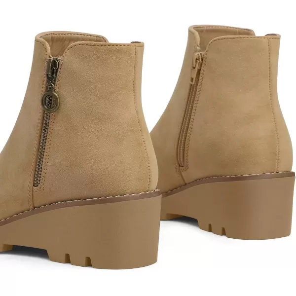 imagemysoft Womens Ankle Boots Zipper Wedge Booties Lug SoleSand