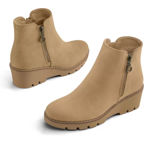 imagemysoft Womens Ankle Boots Zipper Wedge Booties Lug SoleSand