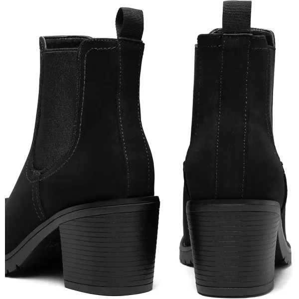 imagemysoft Womens Ankle Chelsea Boots Slip On Low Chunky Stacked Heel BootiesBlack