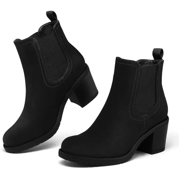 imagemysoft Womens Ankle Chelsea Boots Slip On Low Chunky Stacked Heel BootiesBlack