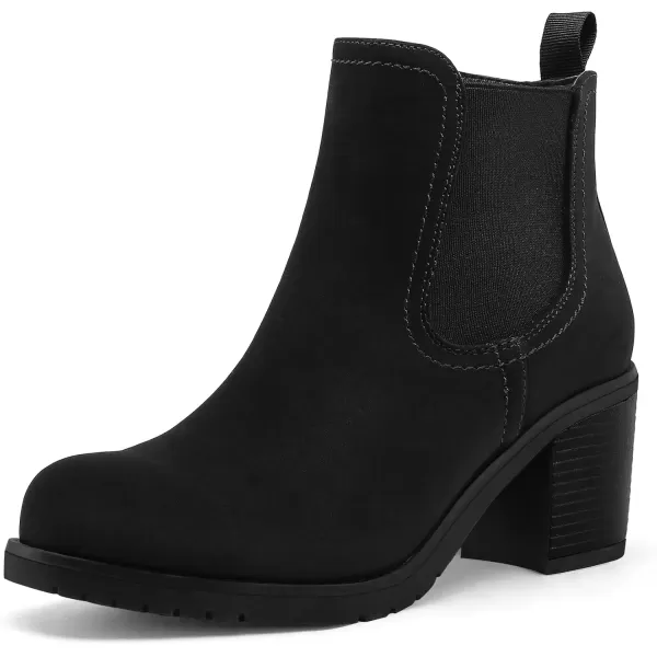 imagemysoft Womens Ankle Chelsea Boots Slip On Low Chunky Stacked Heel BootiesBlack