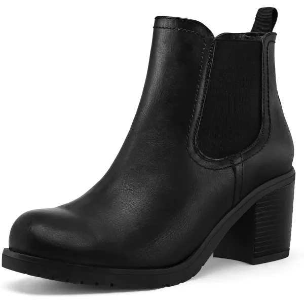 imagemysoft Womens Ankle Chelsea Boots Slip On Low Chunky Stacked Heel BootiesBlack Pu