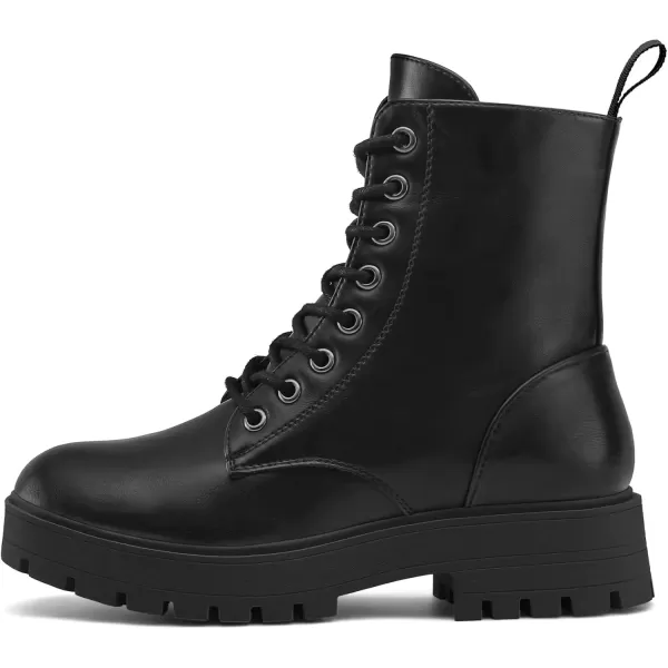 imagemysoft Womens Combat Boots LaceUp Platform Ankle Booties Chunky Low Heel Side Zipper ShoesBlack