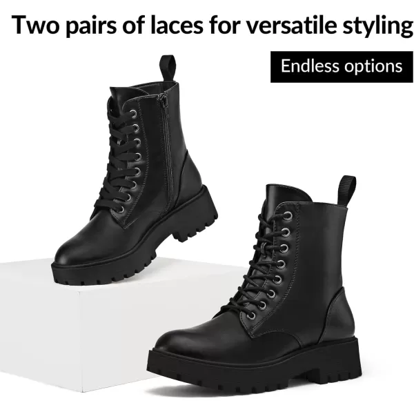 imagemysoft Womens Combat Boots LaceUp Platform Ankle Booties Chunky Low Heel Side Zipper ShoesBlack